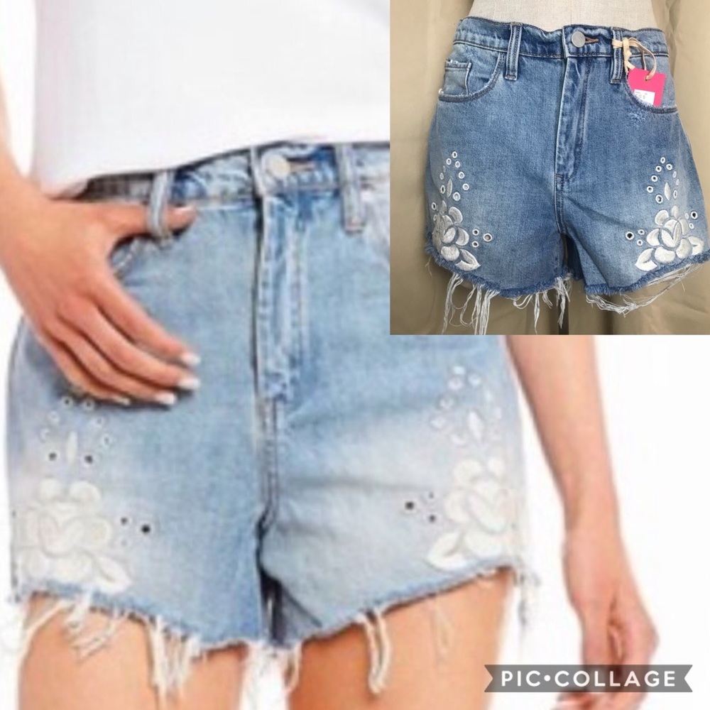 CHELSEA VIOLET Embroidered High Rise Shorts 29